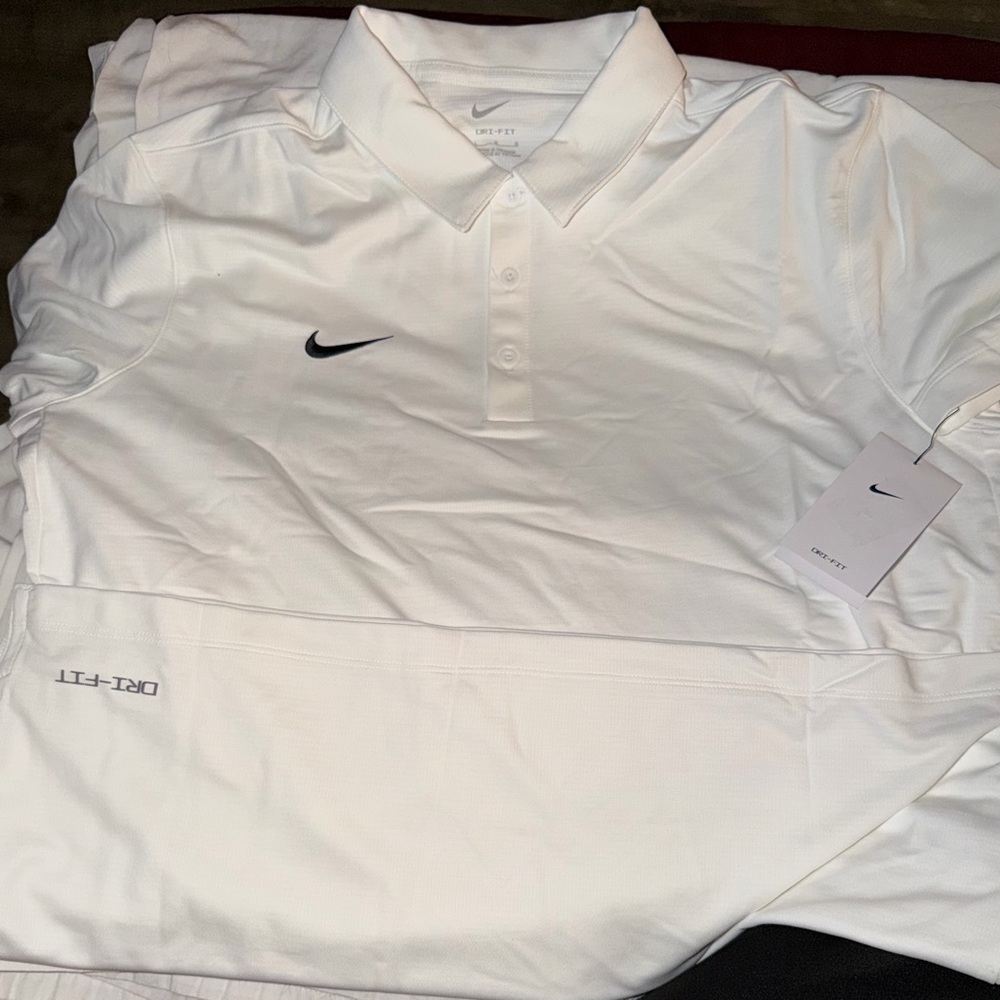 Nike Men's Dri-Fit White Polo with Black Logo